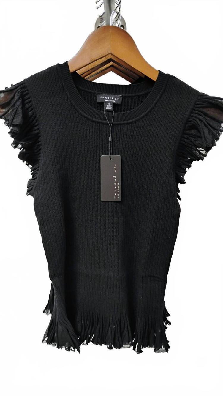 NEW CURRENT AIR women's ribbed ruffle blouse in black
